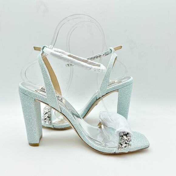 BADGLEY MISCHKA Womens Tasmine Tall Evening Sandals US 6.5 37 Blue Crystals NIB - Picture 4 of 12